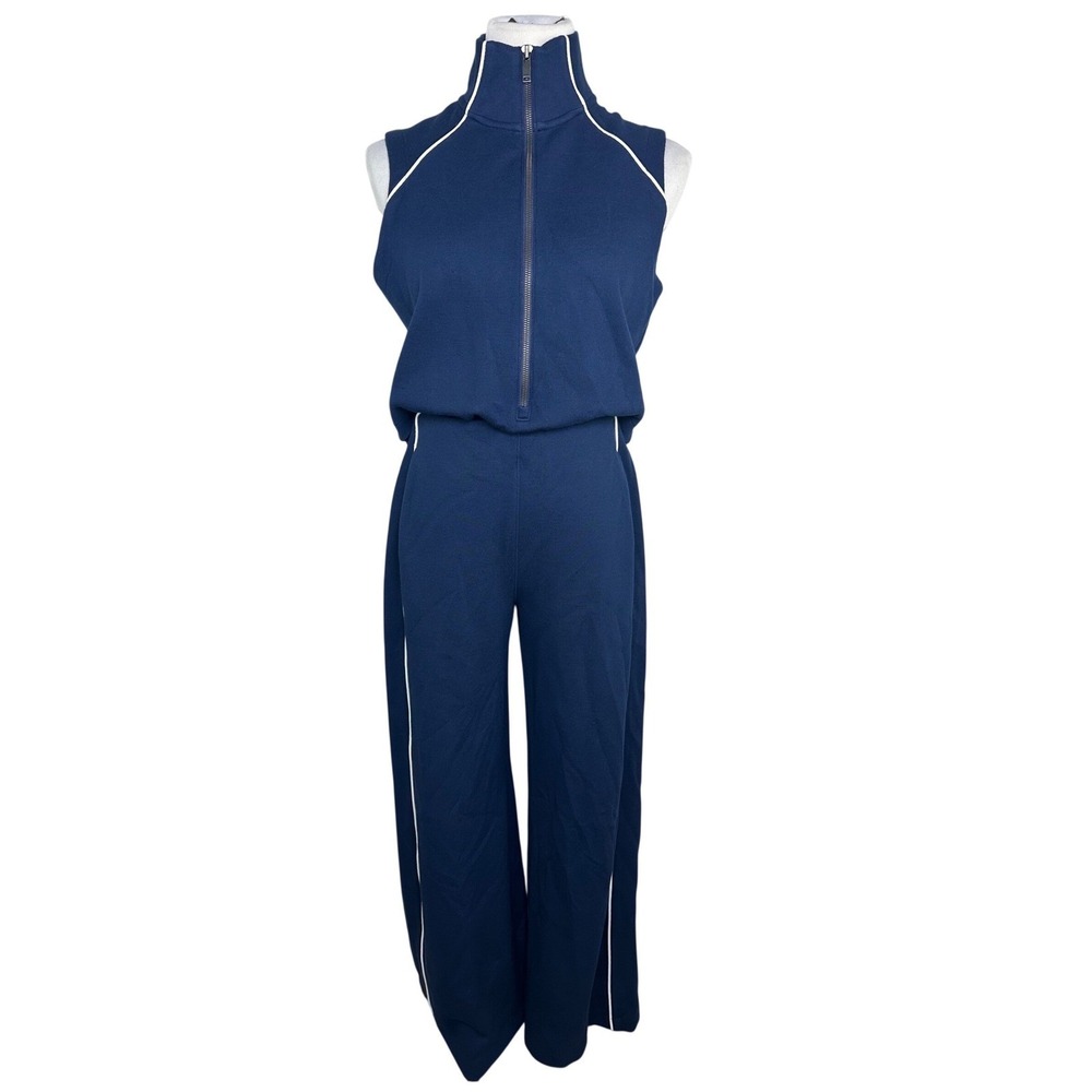 Spanx AirEssentials Sleeveless Mock Neck Jumpsuit Navy Blue Wide Leg 50939Q M